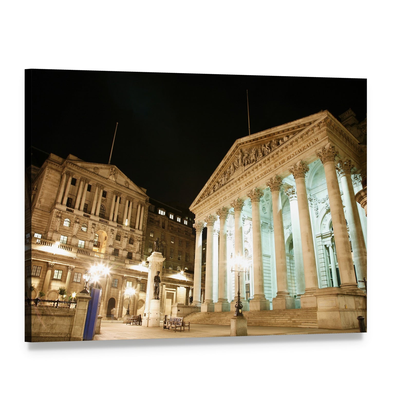 Royal Stock Exchange at Night Canvas Wall Art, single panel gallery wrapped canvas, angled product view