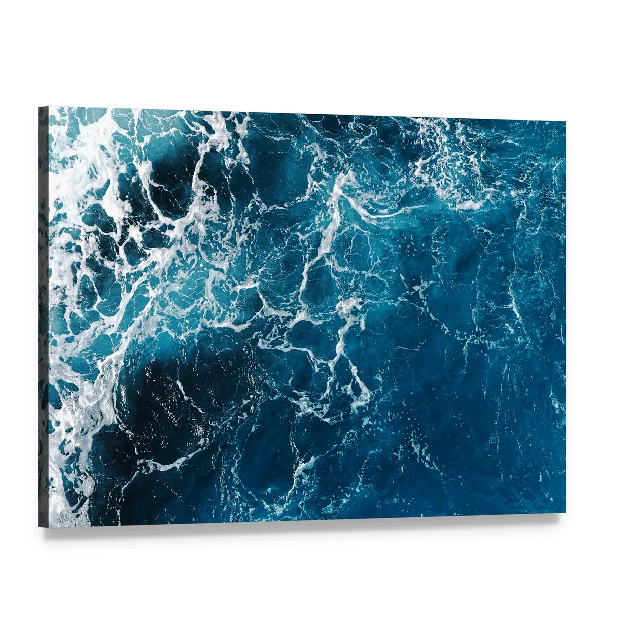 Abstract Blue Ocean Surface Canvas Wall Art, single panel gallery wrapped canvas, angled product view