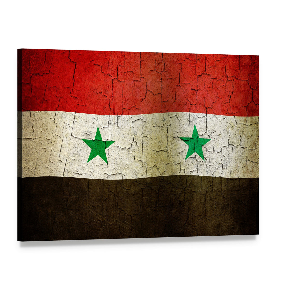 Syrian Flag with Cracked Paint Texture Canvas Wall Art, single panel gallery wrapped canvas, angled product view
