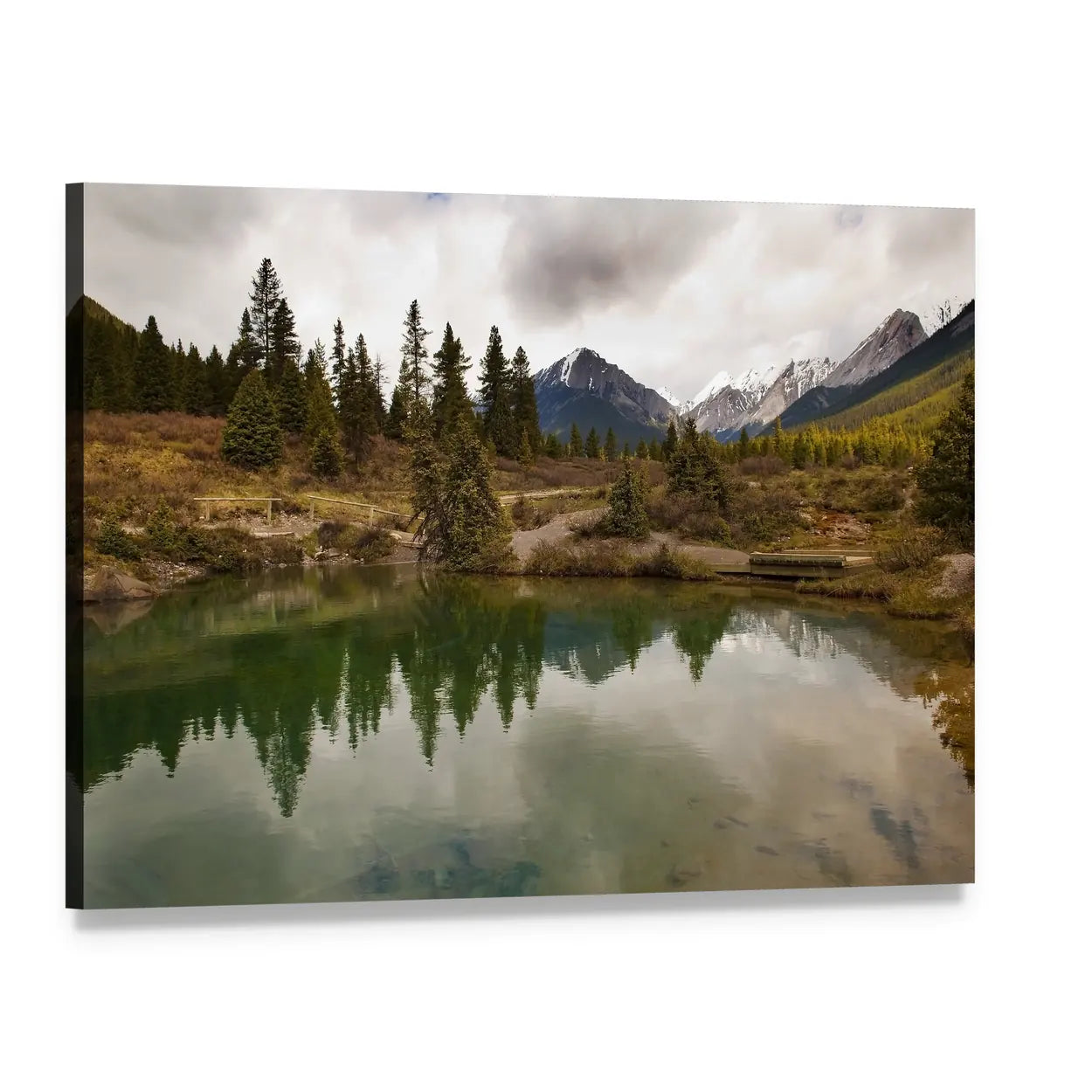 Lake in Jonston Canyon Canvas Wall Art, single panel gallery wrapped canvas, angled product view