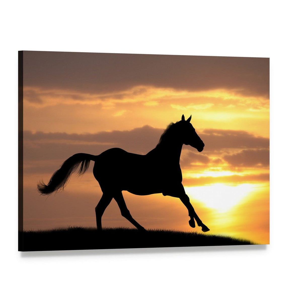 Running Horse Silhouette Canvas Wall Art, single panel gallery wrapped canvas, angled product view