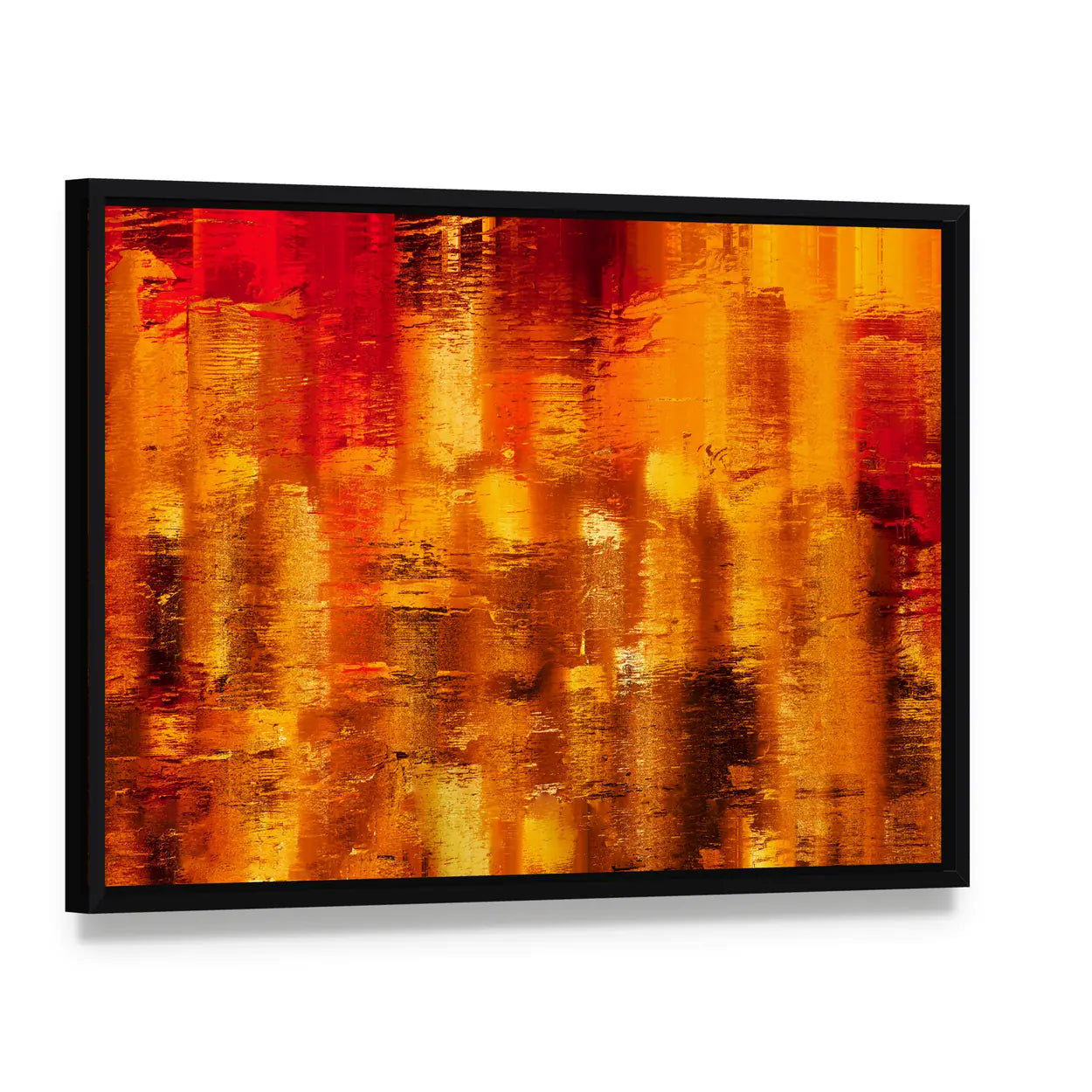 Shining Brushstrokes Canvas Wall Art, framed canvas in a black floater frame, angled product view