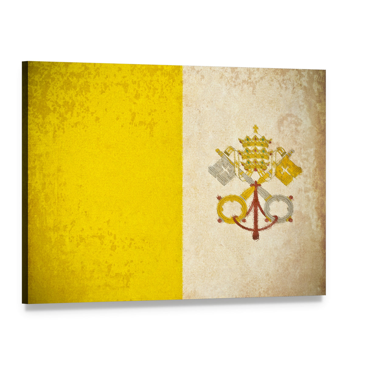 Vatican City Flag with Papal Tiara and Keys Canvas Wall Art, single panel gallery wrapped canvas, angled product view