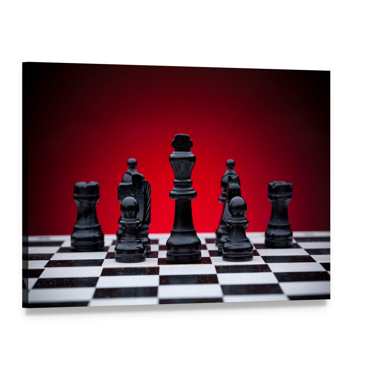 Black Chess Pieces Canvas Wall Art, single panel gallery wrapped canvas, angled product view