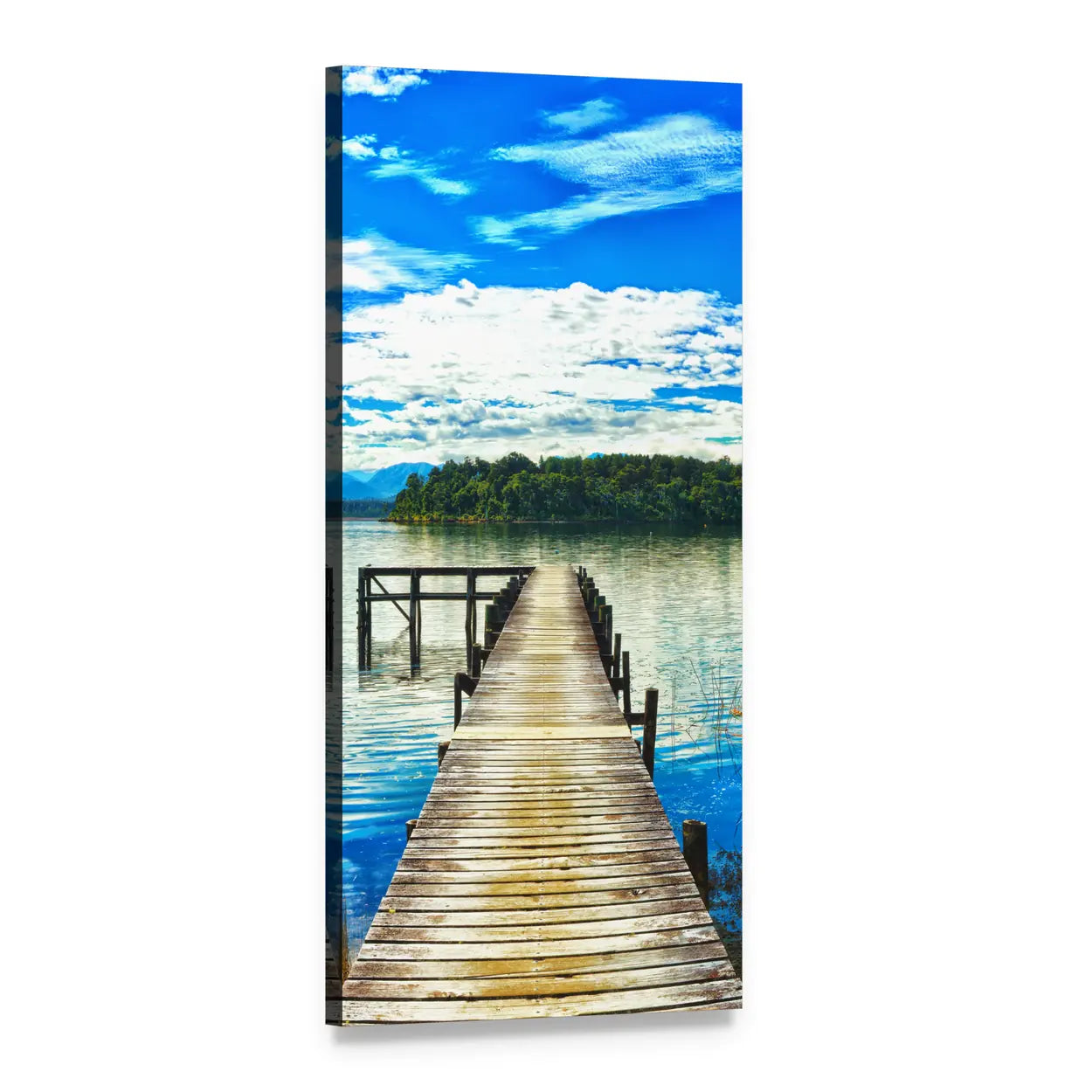 Lake Mahinapua Wooden Pier Vertical Canvas Wall Art, 1 panel 1 Vertical layout gallery wrapped canvas set, angled product view