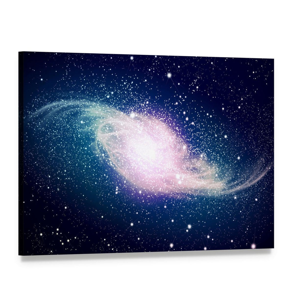Glowing Galaxy Against Black Space Canvas Wall Art, single panel gallery wrapped canvas, angled product view