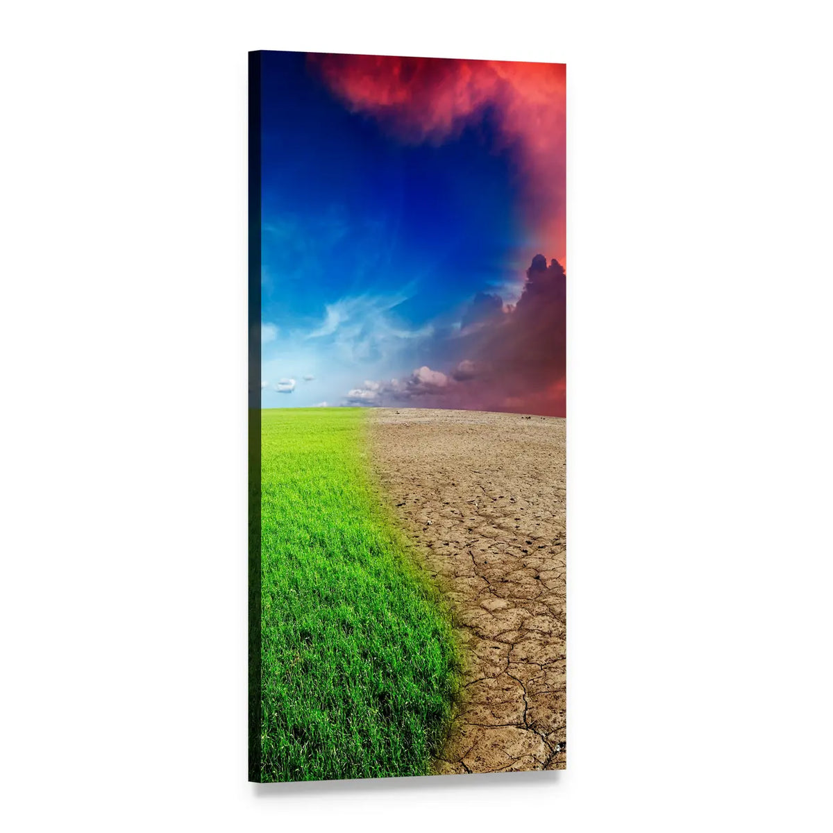 Climate Change Split Landscape Vertical Canvas Wall Art, 1 panel 1 Vertical layout gallery wrapped canvas set, angled product view