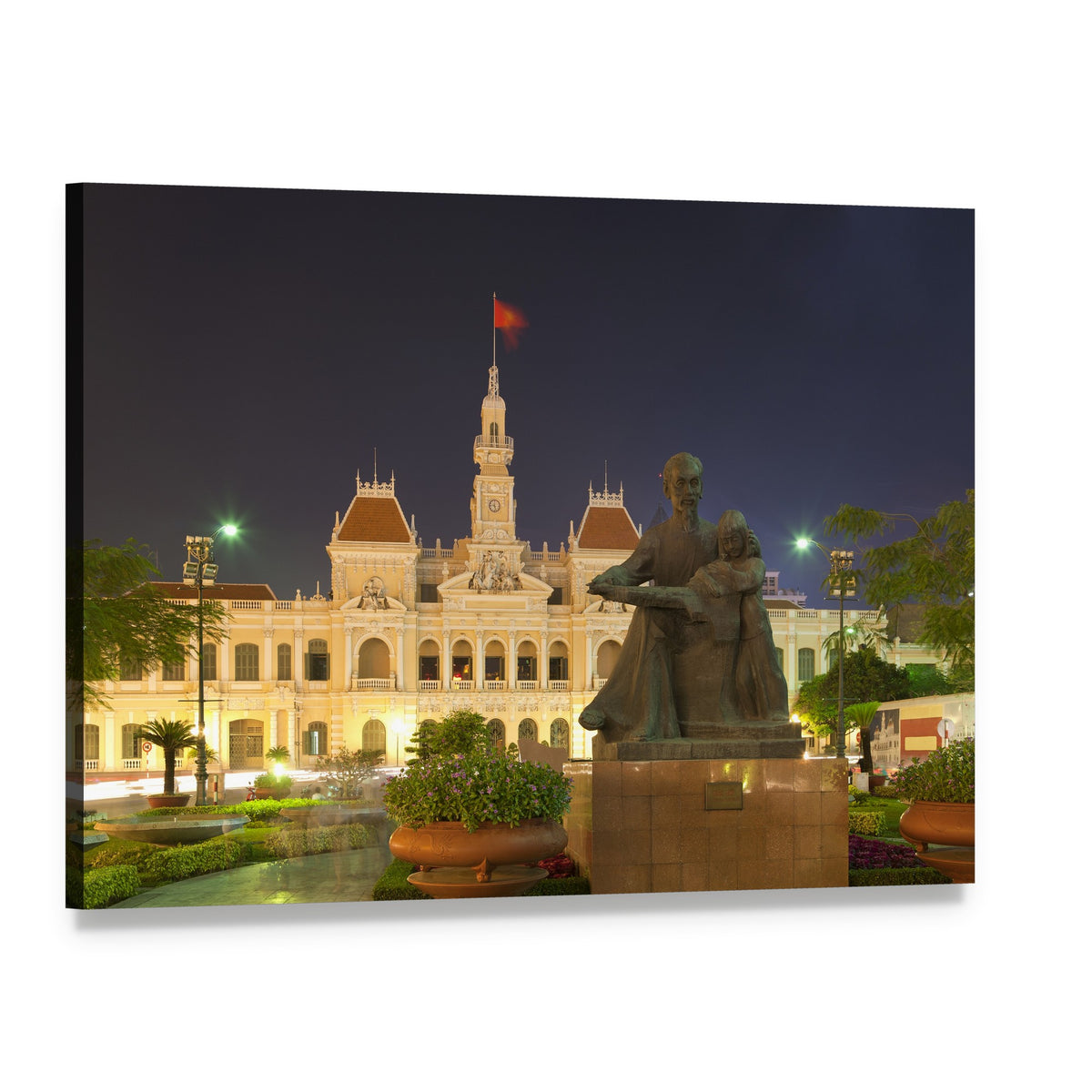 People's Committee Building at Night Canvas Wall Art, single panel gallery wrapped canvas, angled product view