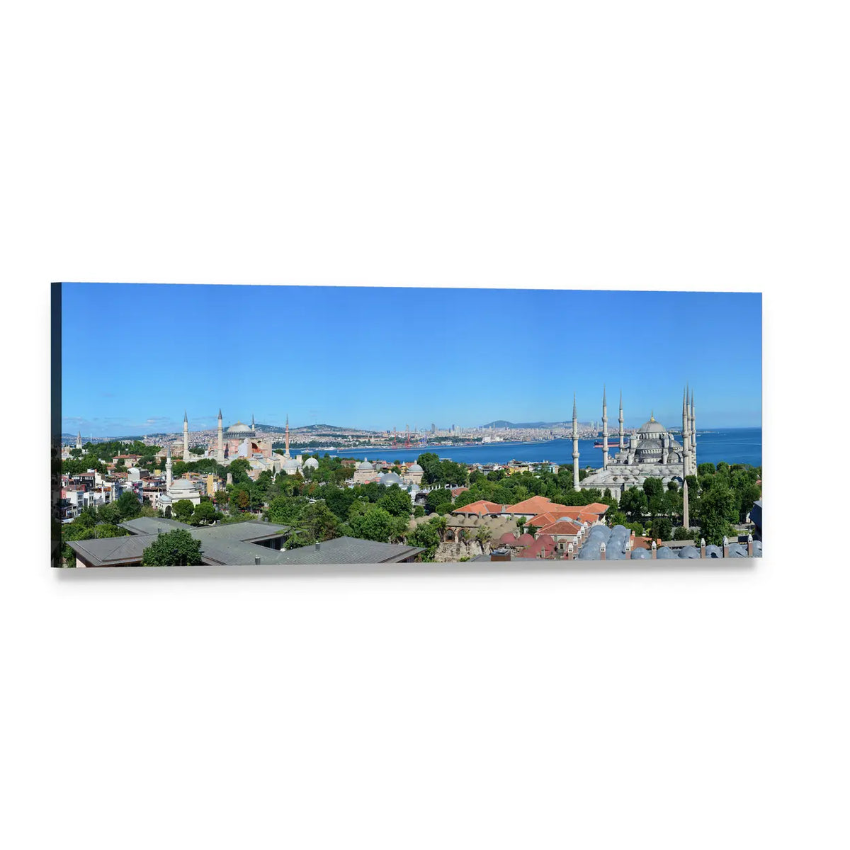 Hagia Sophia Over Istanbul Skyline Panoramic Canvas Wall Art, single panel gallery wrapped canvas, angled product view