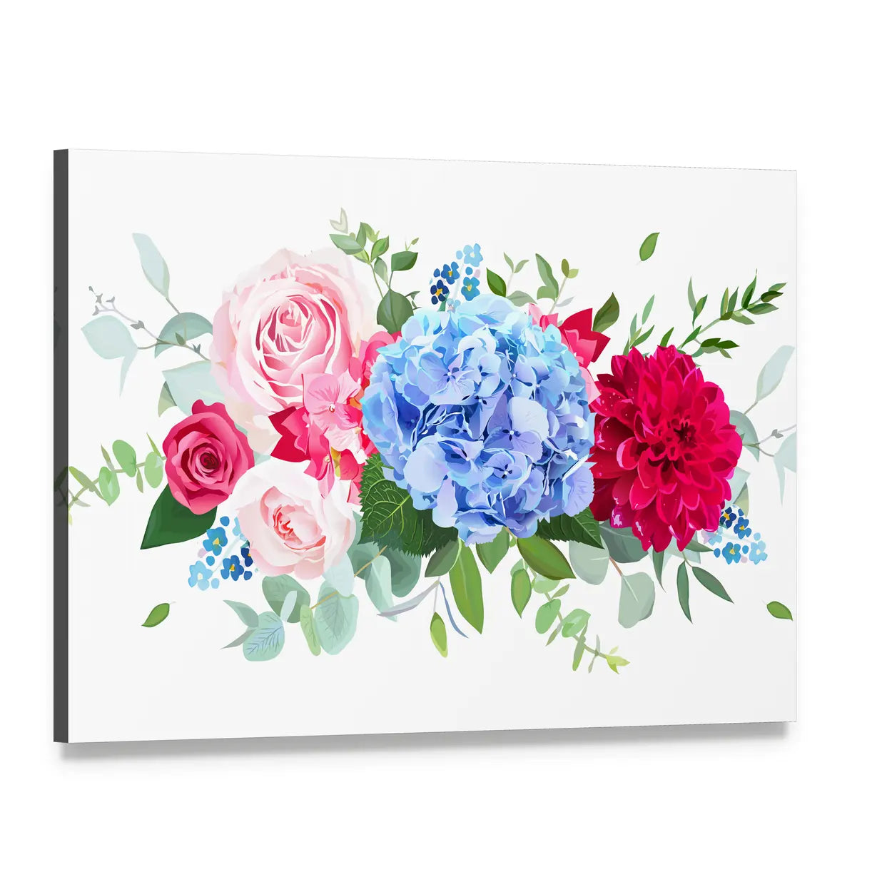 Summer Wedding Floral Bouquet Canvas Wall Art, single panel gallery wrapped canvas, angled product view