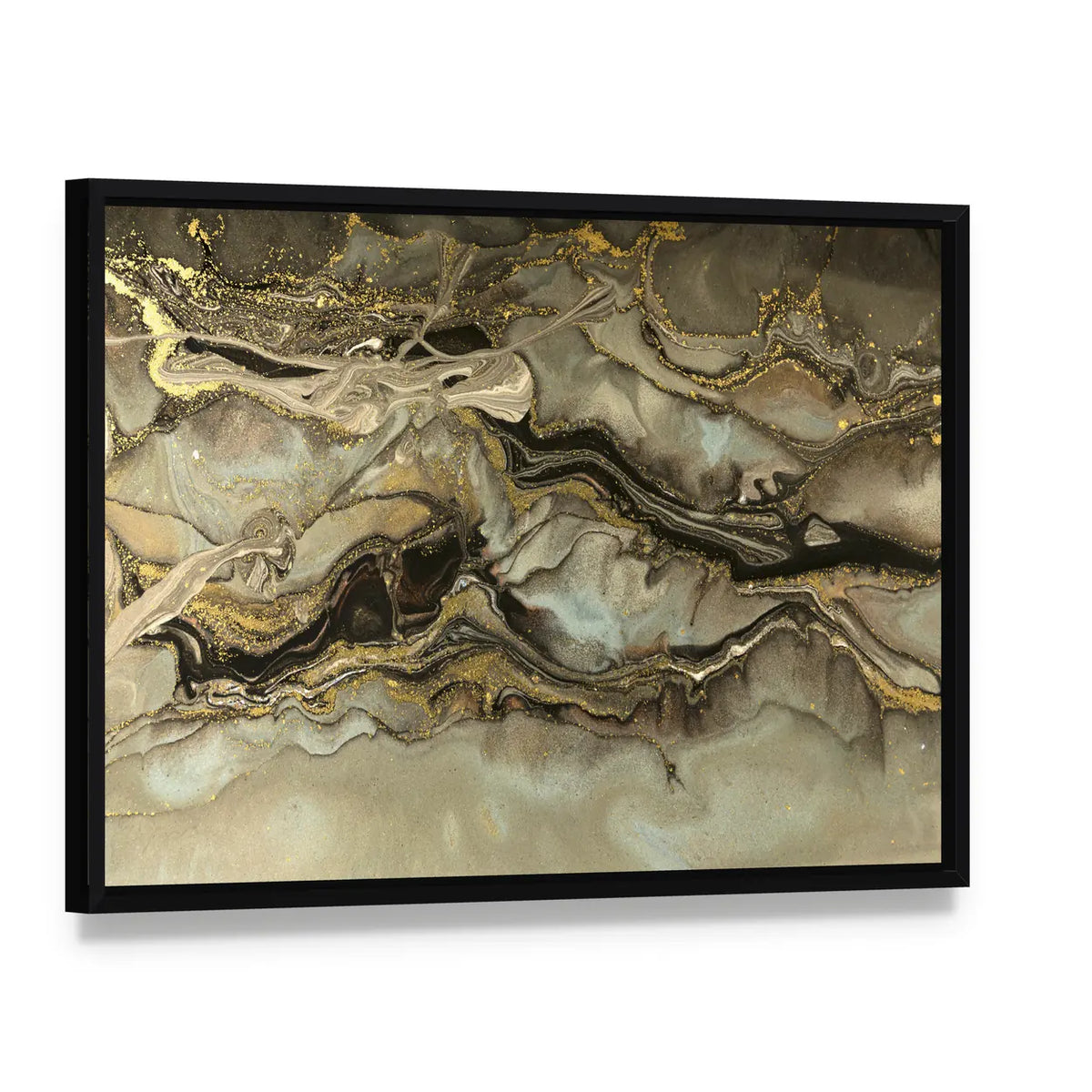 Fluid Marble Pattern Canvas Wall Art, framed canvas in a black floater frame, angled product view