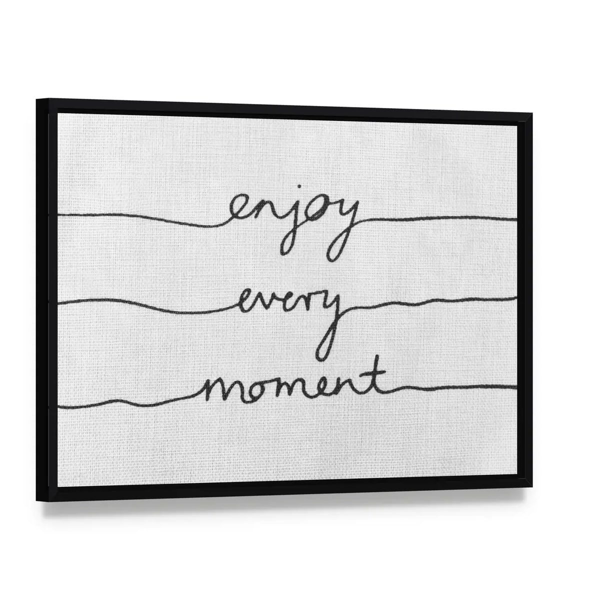 Handwritten Positive Thinking Quote Canvas Wall Art, framed canvas in a black floater frame, angled product view