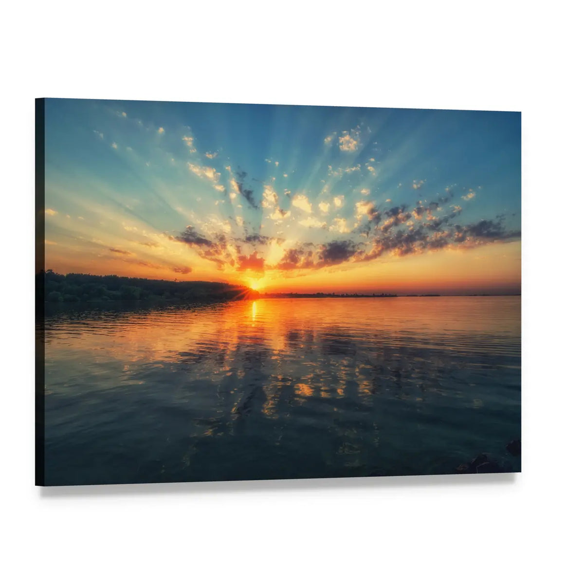 Sunset River with Rippling Reflection Canvas Wall Art, single panel gallery wrapped canvas, angled product view