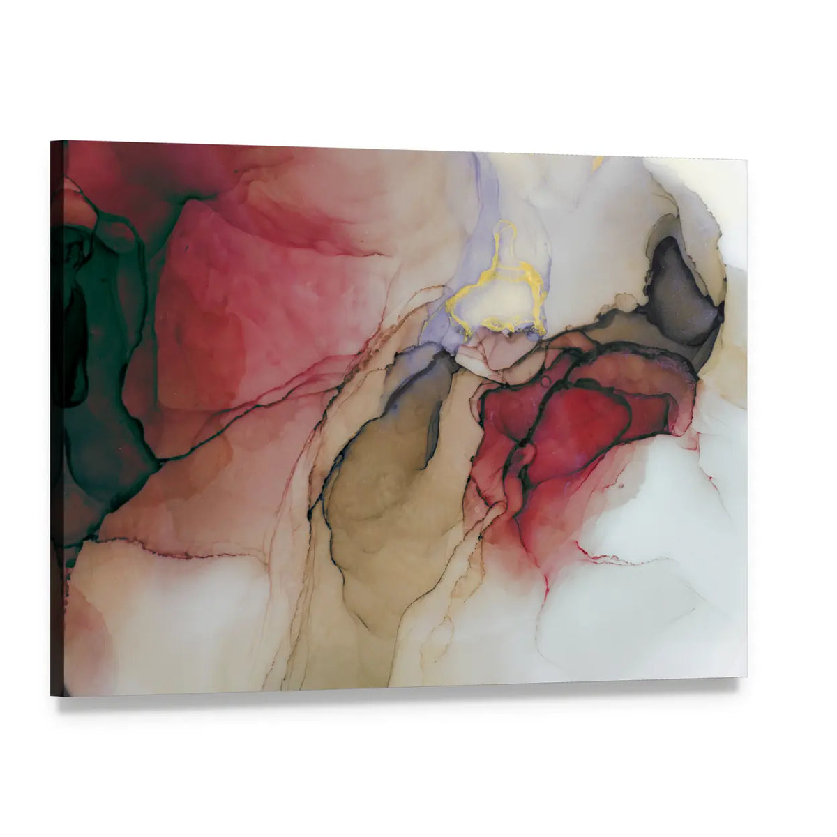 Alcohol Ink Abstract with Gold Accents Canvas Wall Art, single panel gallery wrapped canvas, angled product view
