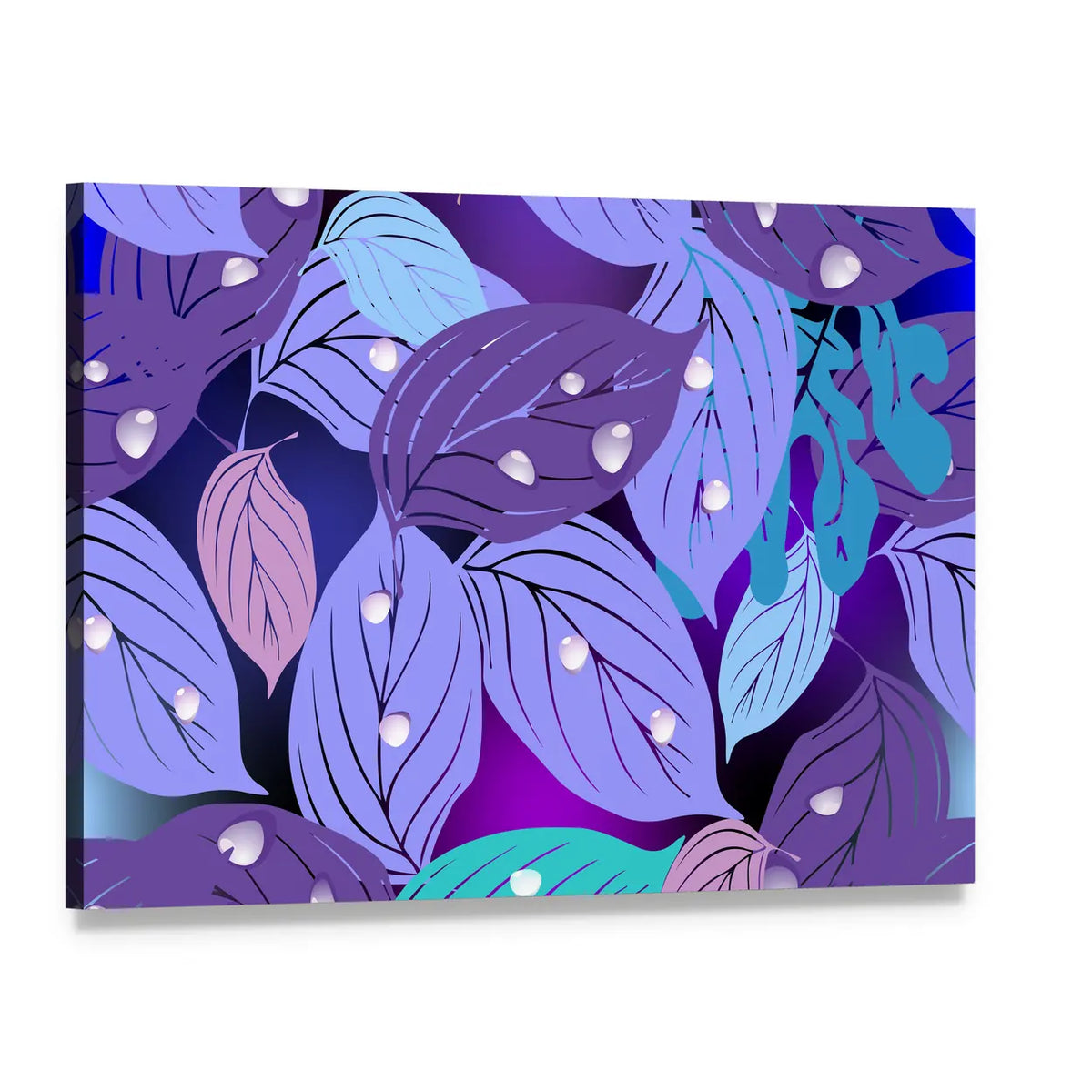 Purple Teal Leaf Texture Canvas Wall Art, single panel gallery wrapped canvas, angled product view