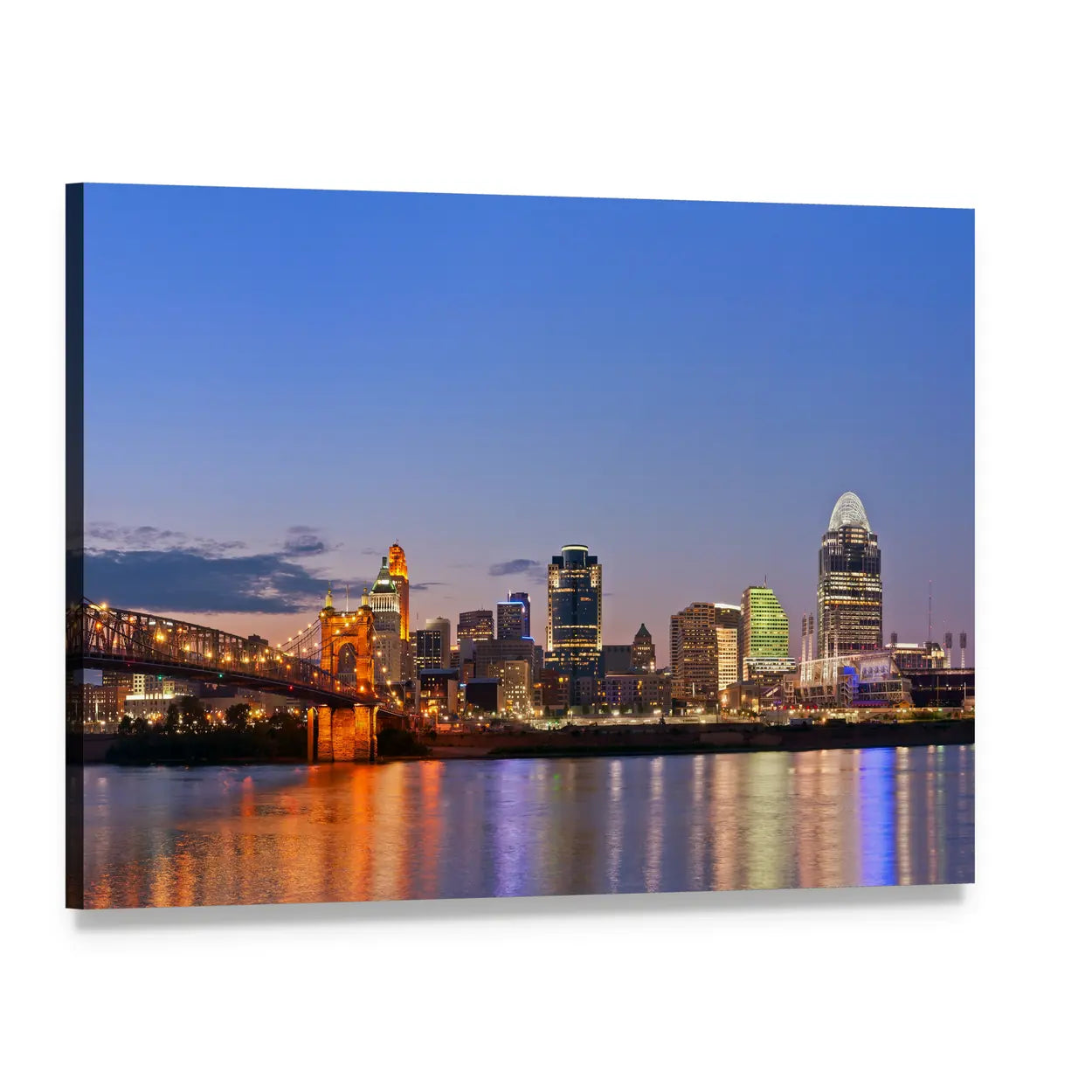 Cincinnati Skyline at Dusk Canvas Wall Art, single panel gallery wrapped canvas, angled product view
