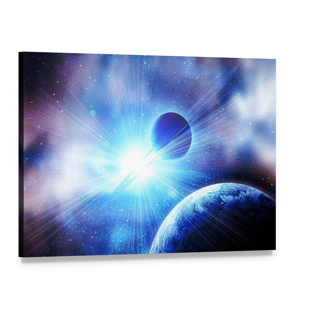 Two Planets with Bright Stars Canvas Wall Art, single panel gallery wrapped canvas, angled product view