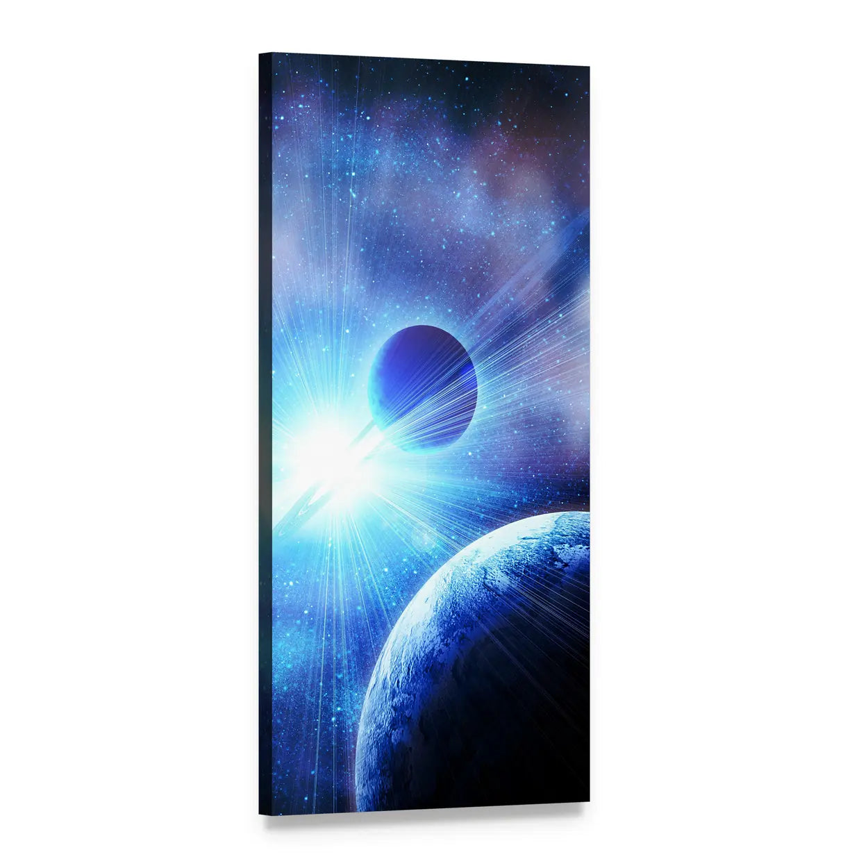 Planets Against the Sun Vertical Canvas Wall Art, 1 panel 1 Vertical layout gallery wrapped canvas set, angled product view