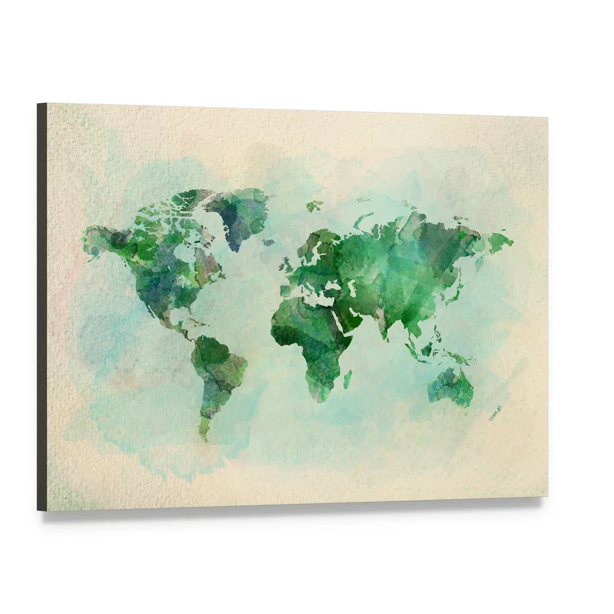 Vintage Watercolor World Map Canvas Wall Art, single panel gallery wrapped canvas, angled product view