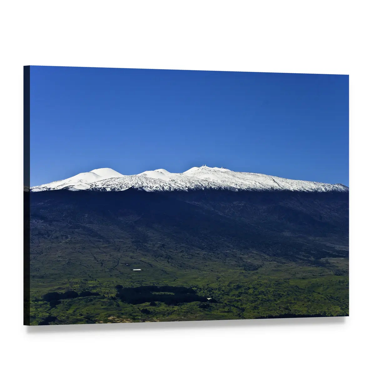 Mauna Kea Covered in Snow Canvas Wall Art, single panel gallery wrapped canvas, angled product view