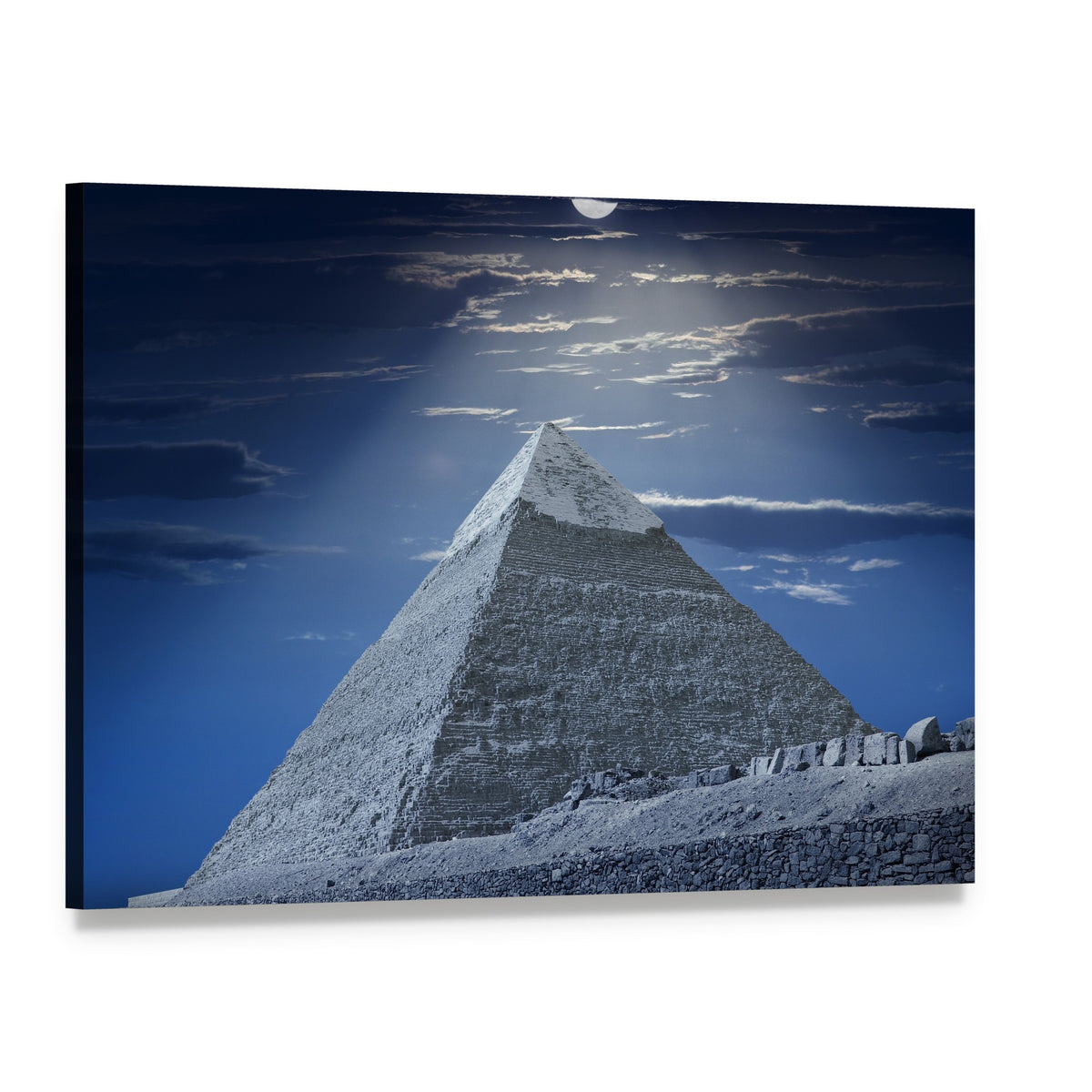 Egyptian Pyramid at Night Canvas Wall Art, single panel gallery wrapped canvas, angled product view
