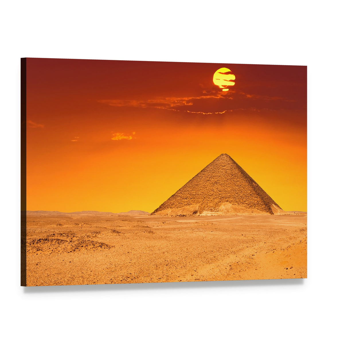 Egyptian Pyramid Under Red Sky Canvas Wall Art, single panel gallery wrapped canvas, angled product view