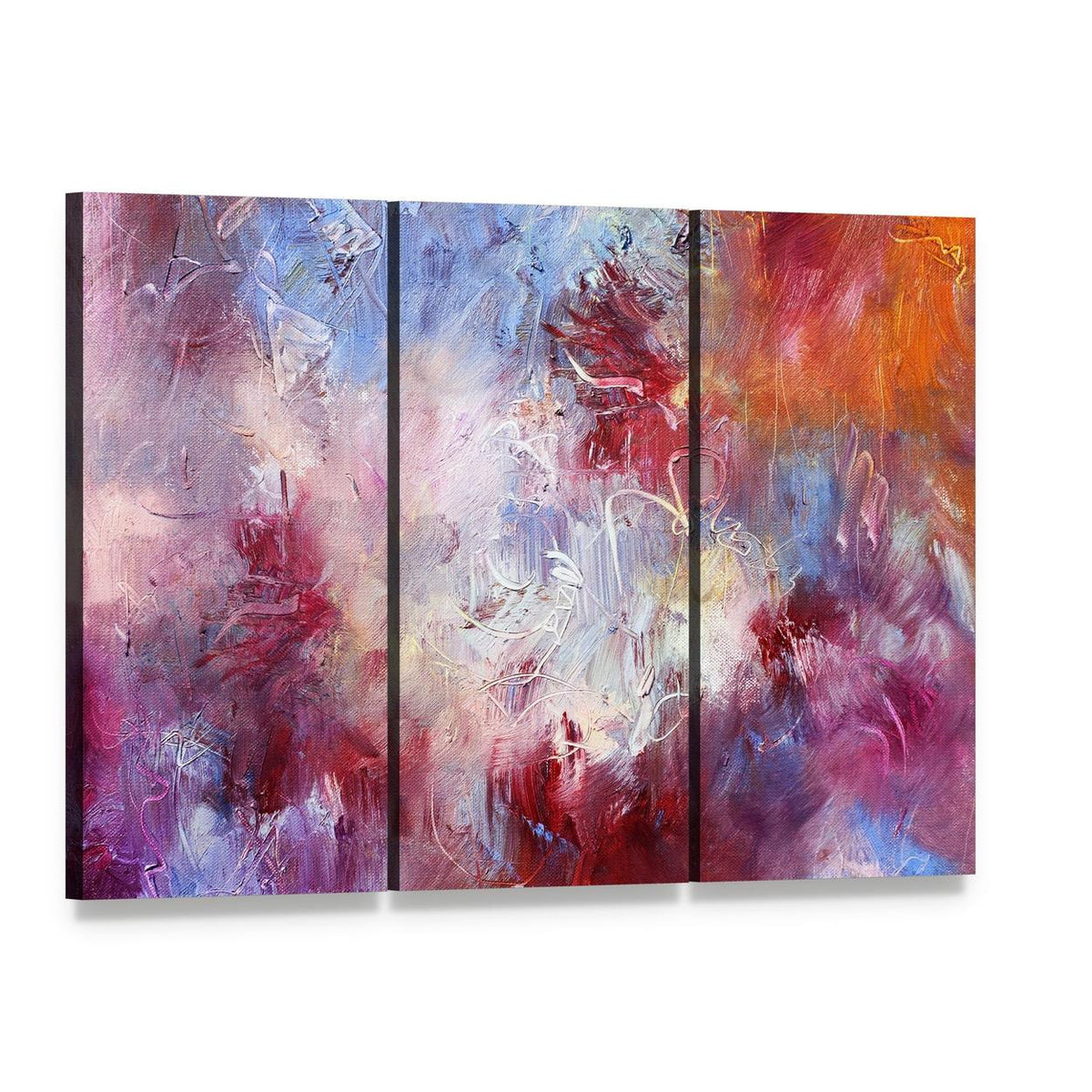 Abstract Oil Paint Texture Canvas Wall Art, 3 panel 3 Horizontal layout gallery wrapped canvas set, angled product view