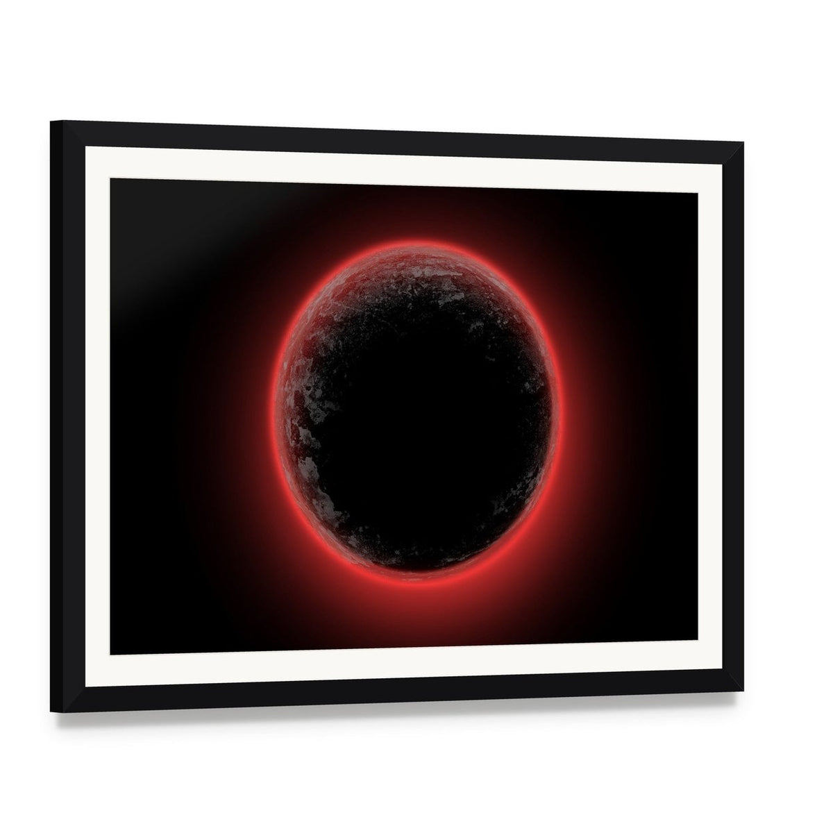 Red Planet from Deep Space Canvas Wall Art, framed print with white mat and black frame, angled product view