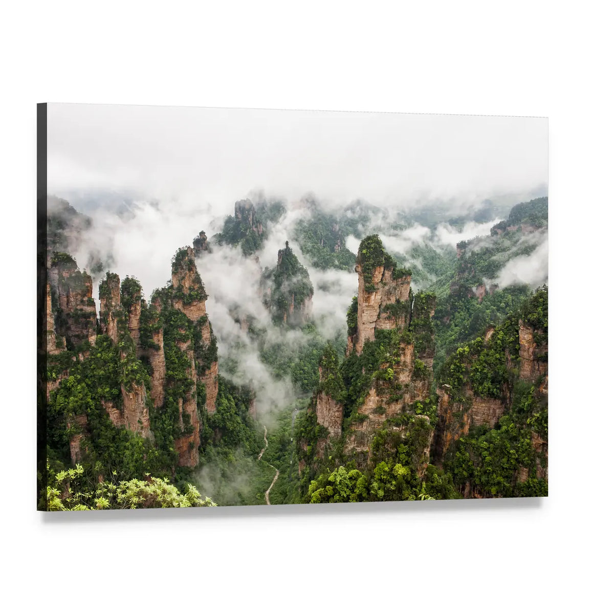 Zhangjiajie Misty Sandstone Pillars Canvas Wall Art, single panel gallery wrapped canvas, angled product view