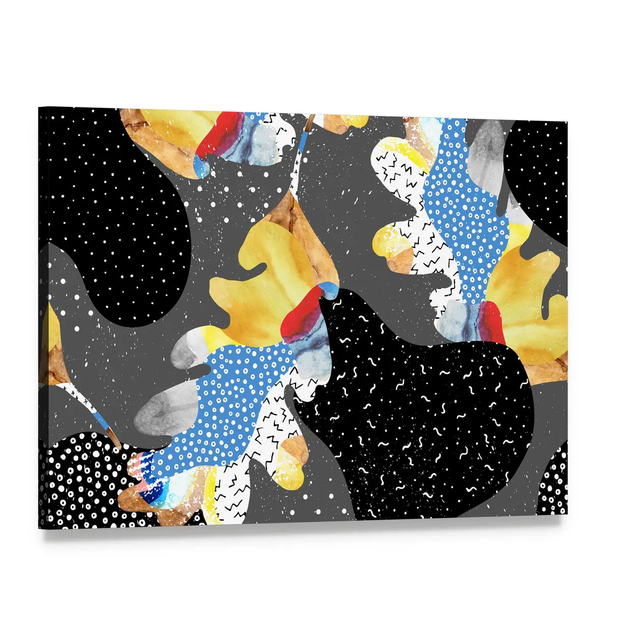 Colorful Fluid Abstract Shapes Canvas Wall Art, single panel gallery wrapped canvas, angled product view