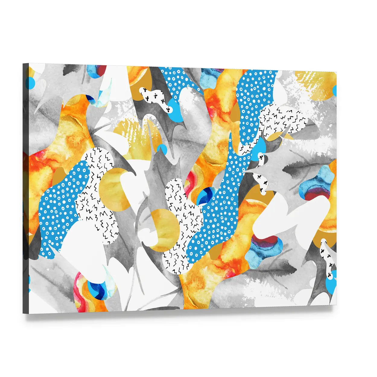 Watercolor Fluid Shapes with Polka Dots Canvas Wall Art, single panel gallery wrapped canvas, angled product view