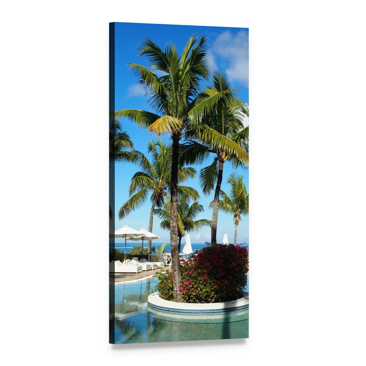 Mauritius Swimming Pool Vertical Canvas Wall Art, 1 panel 1 Vertical layout gallery wrapped canvas set, angled product view