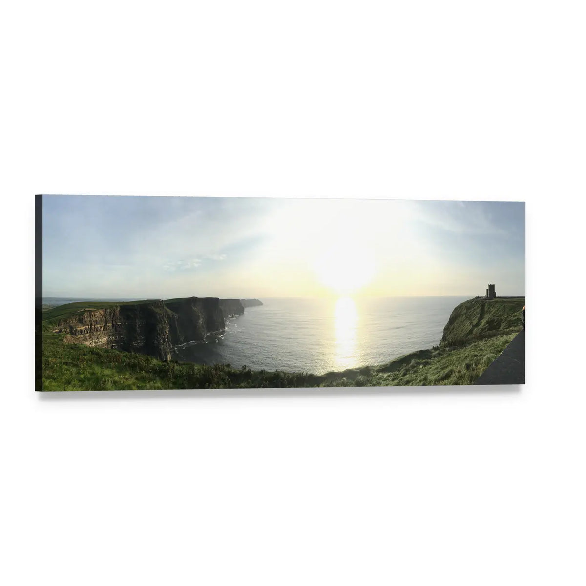 Moher Cliffs Sunrise Seascape Panoramic Canvas Wall Art, single panel gallery wrapped canvas, angled product view