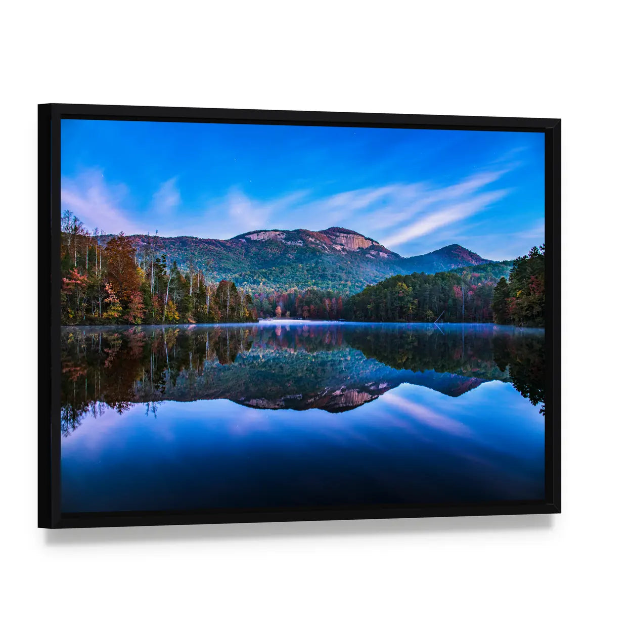 Pinnacle Lake At Sunrise In South Carolina Canvas Wall Art, framed canvas in a black floater frame, angled product view