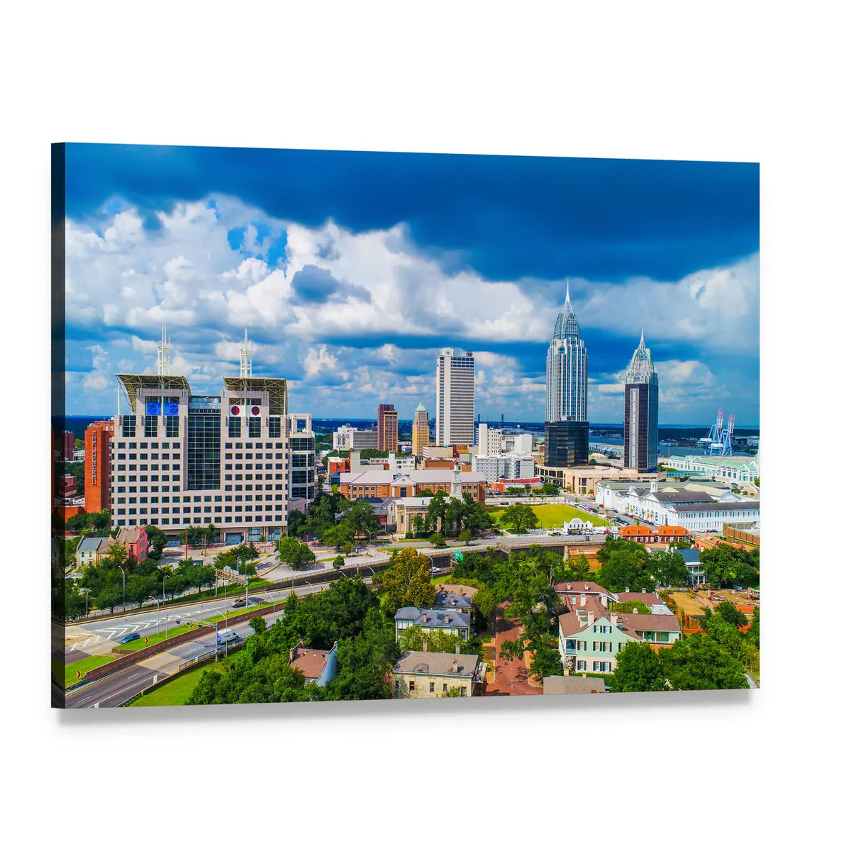 Alabama Downtown Skyline Canvas Wall Art, single panel gallery wrapped canvas, angled product view