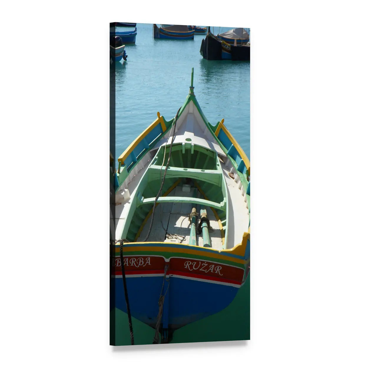 Fishing Boats with Barba and Ružar Vertical Canvas Wall Art, 1 panel 1 Vertical layout gallery wrapped canvas set, angled product view