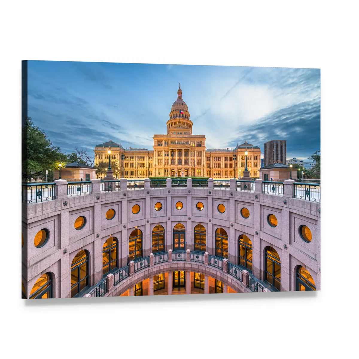 Austin State Capitol at Blue Hour Canvas Wall Art, single panel gallery wrapped canvas, angled product view