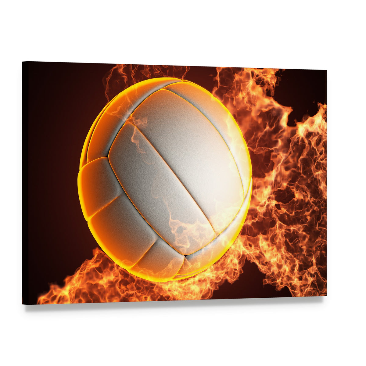 Volleyball Ball in Fire Canvas Wall Art, single panel gallery wrapped canvas, angled product view