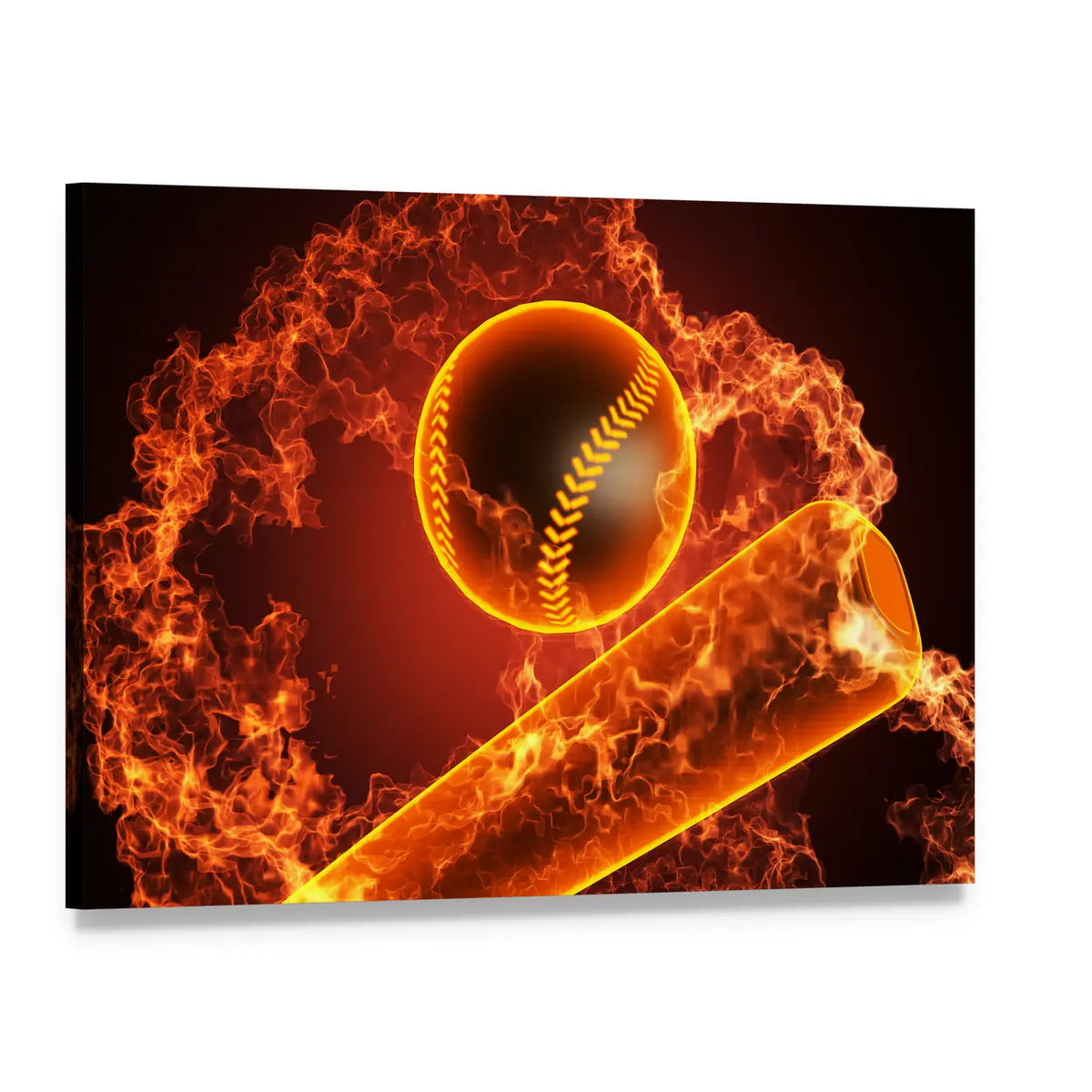 Baseball in Fiery Vortex Canvas Wall Art, single panel gallery wrapped canvas, angled product view