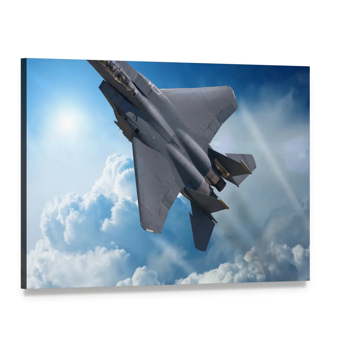 F-15 Fighter Jet in Flight Canvas Wall Art, single panel gallery wrapped canvas, angled product view