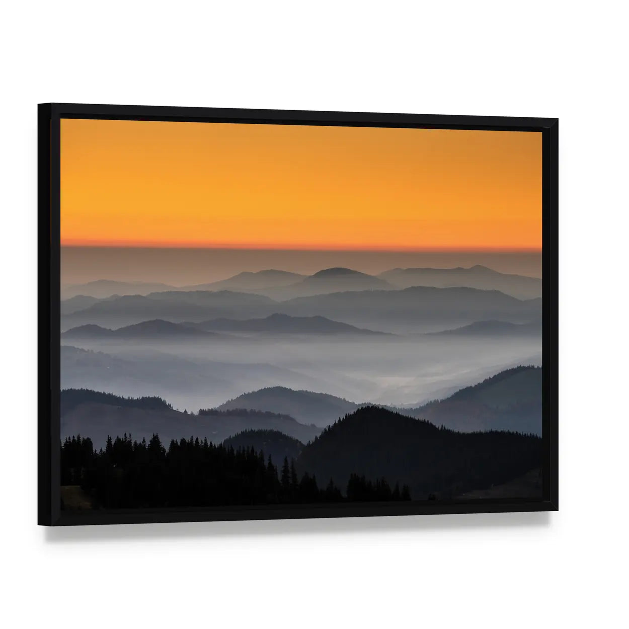 Rarau Mountain At Sunrise In Romania Canvas Wall Art, framed canvas in a black floater frame, angled product view