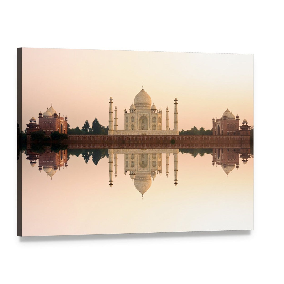 Taj Mahal at Sunset Reflection Canvas Wall Art, single panel gallery wrapped canvas, angled product view