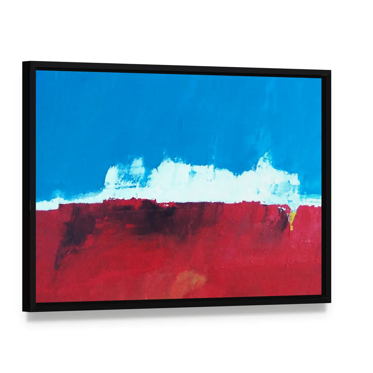 Abstract Island with Ocean and Sky Canvas Wall Art, framed canvas in a black floater frame, angled product view