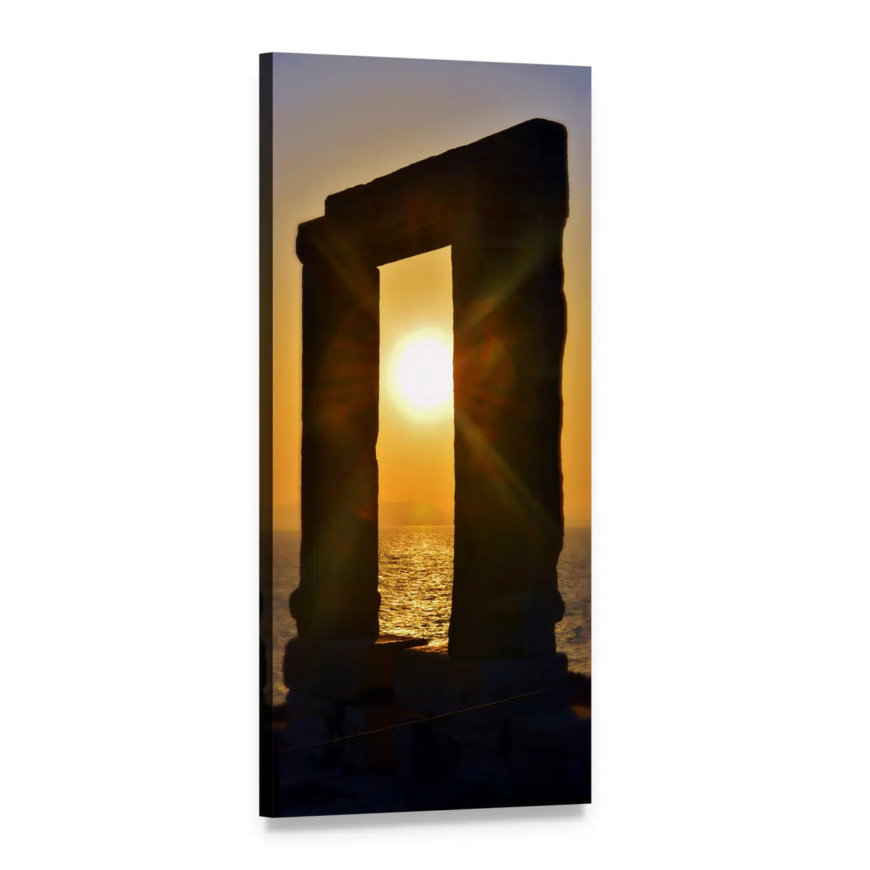 Portara of Naxos at Sunset Vertical Canvas Wall Art, 1 panel 1 Vertical layout gallery wrapped canvas set, angled product view