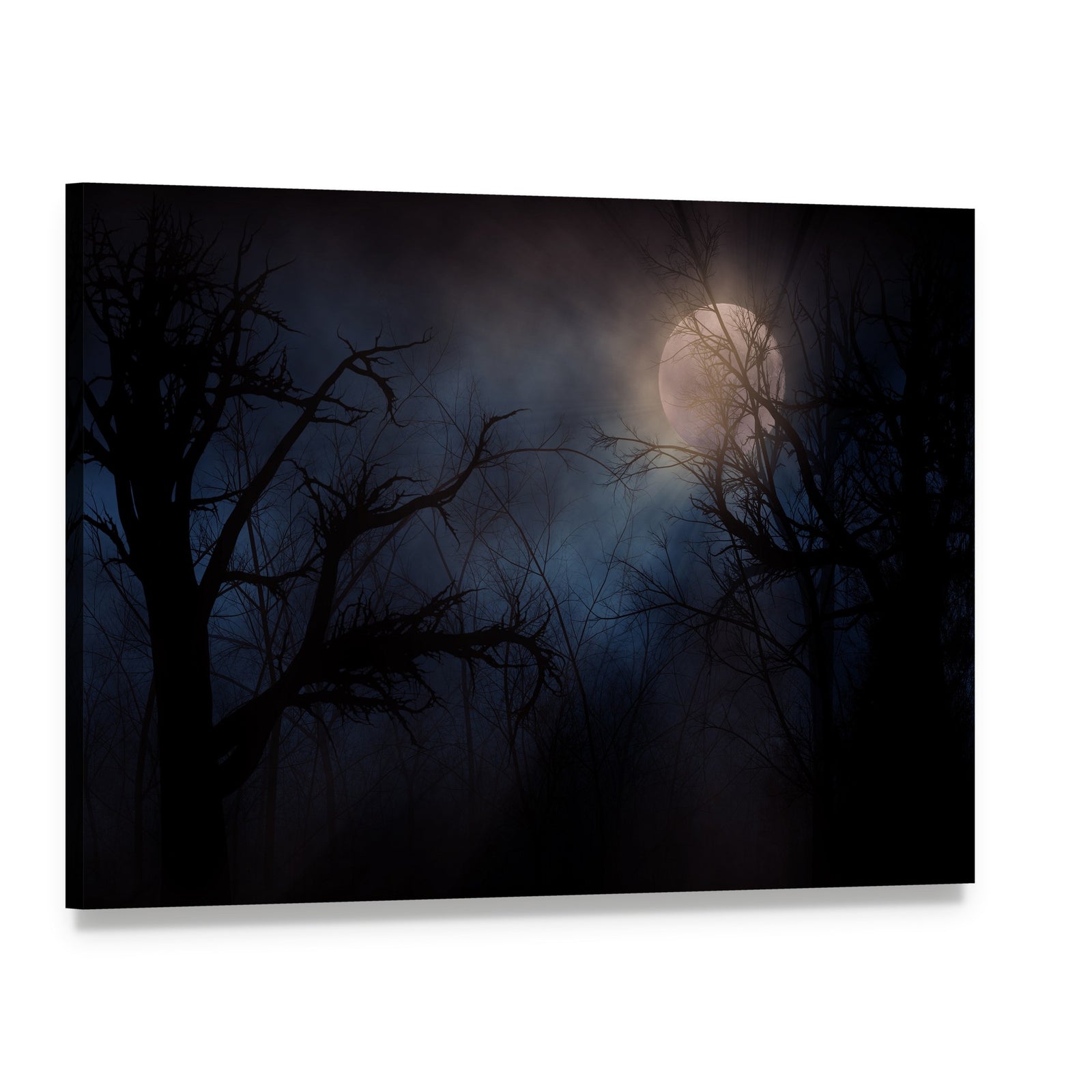 Haunted Trees Under Moon Canvas Wall Art, single panel gallery wrapped canvas, angled product view