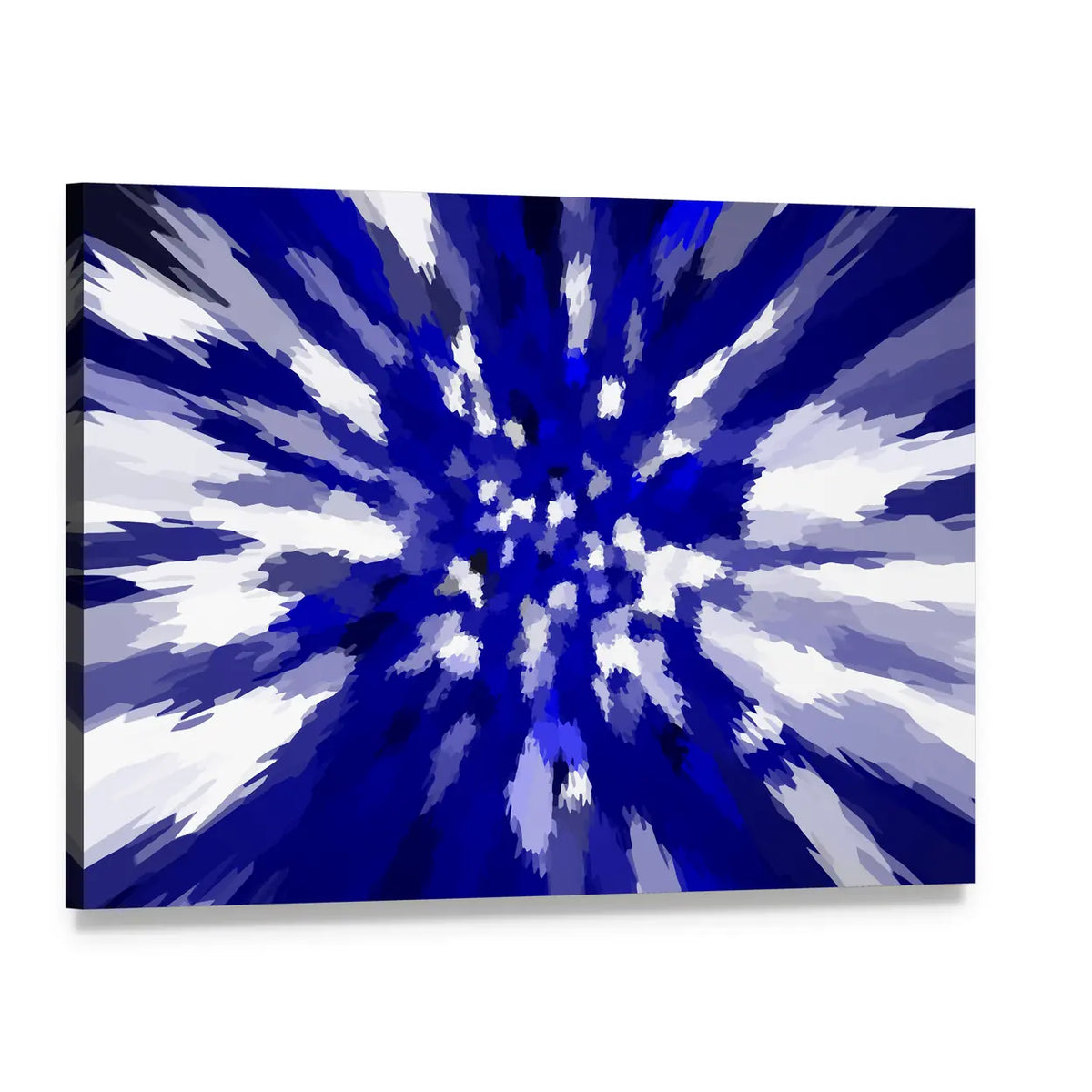 Navy Blue Starburst Abstract Canvas Wall Art, single panel gallery wrapped canvas, angled product view