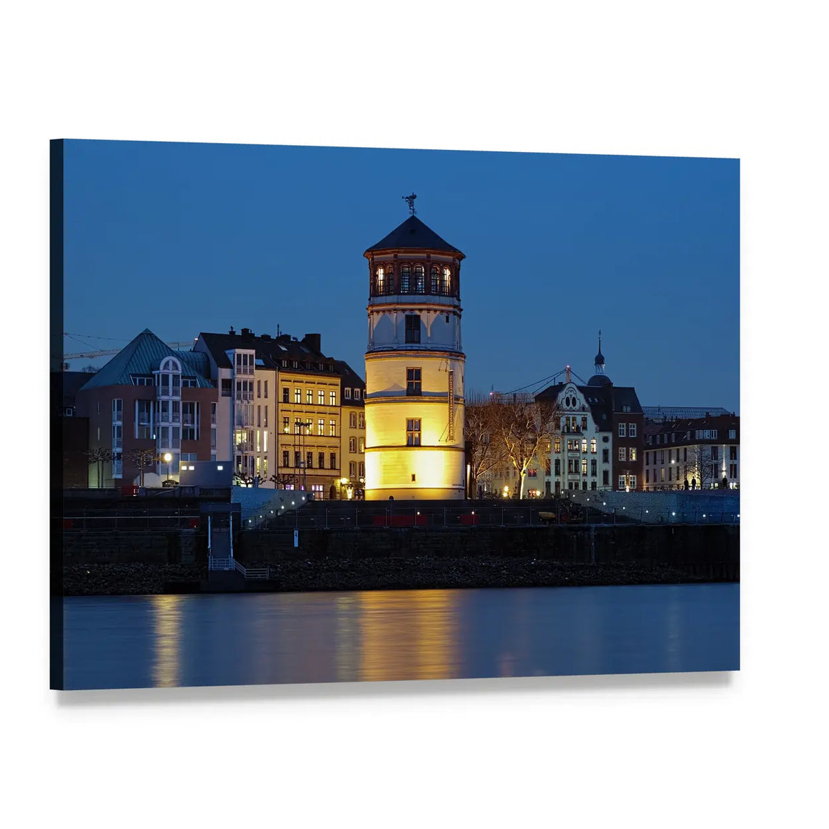 Dusseldorf Castle Tower at Dusk Canvas Wall Art, single panel gallery wrapped canvas, angled product view