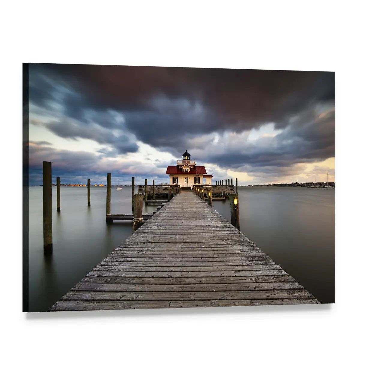 Roanoke Marshes Lighthouse Canvas Wall Art, single panel gallery wrapped canvas, angled product view