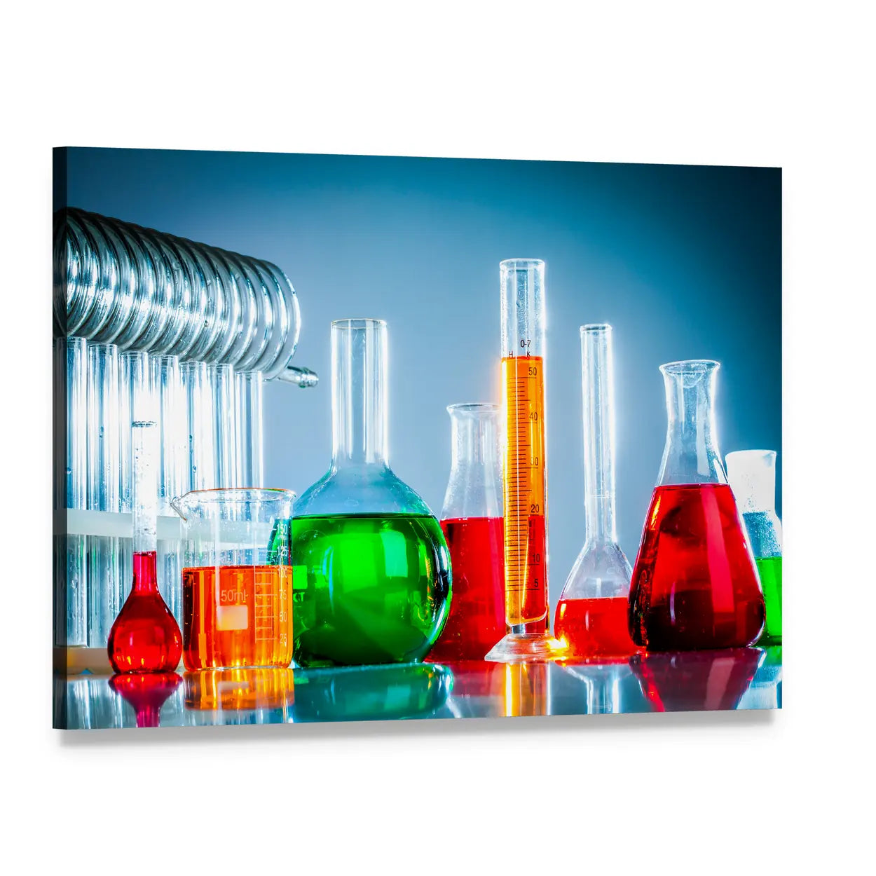 Test Tubes with Colorful Liquids Canvas Wall Art, single panel gallery wrapped canvas, angled product view