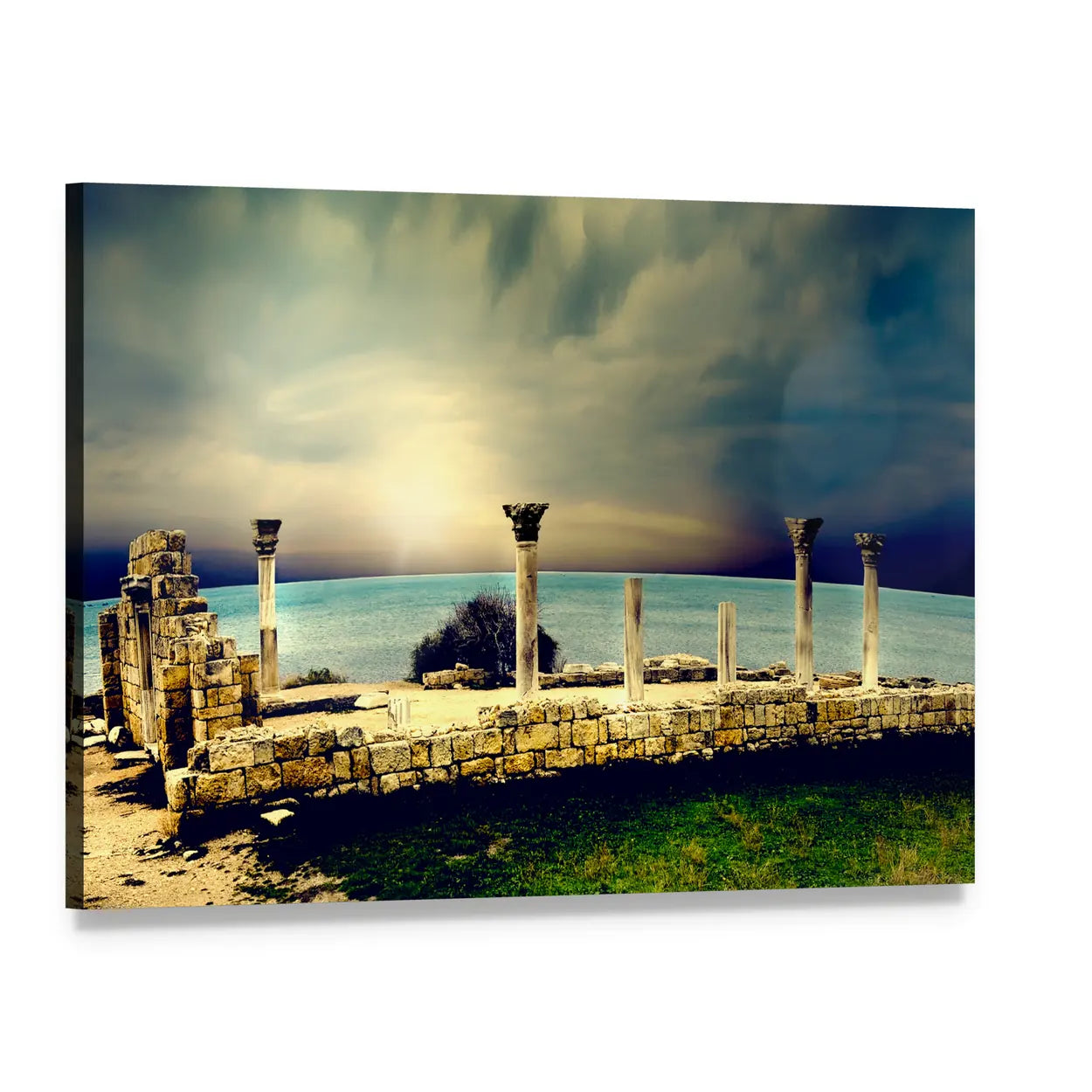 Ancient Greek City Ruins Canvas Wall Art, single panel gallery wrapped canvas, angled product view